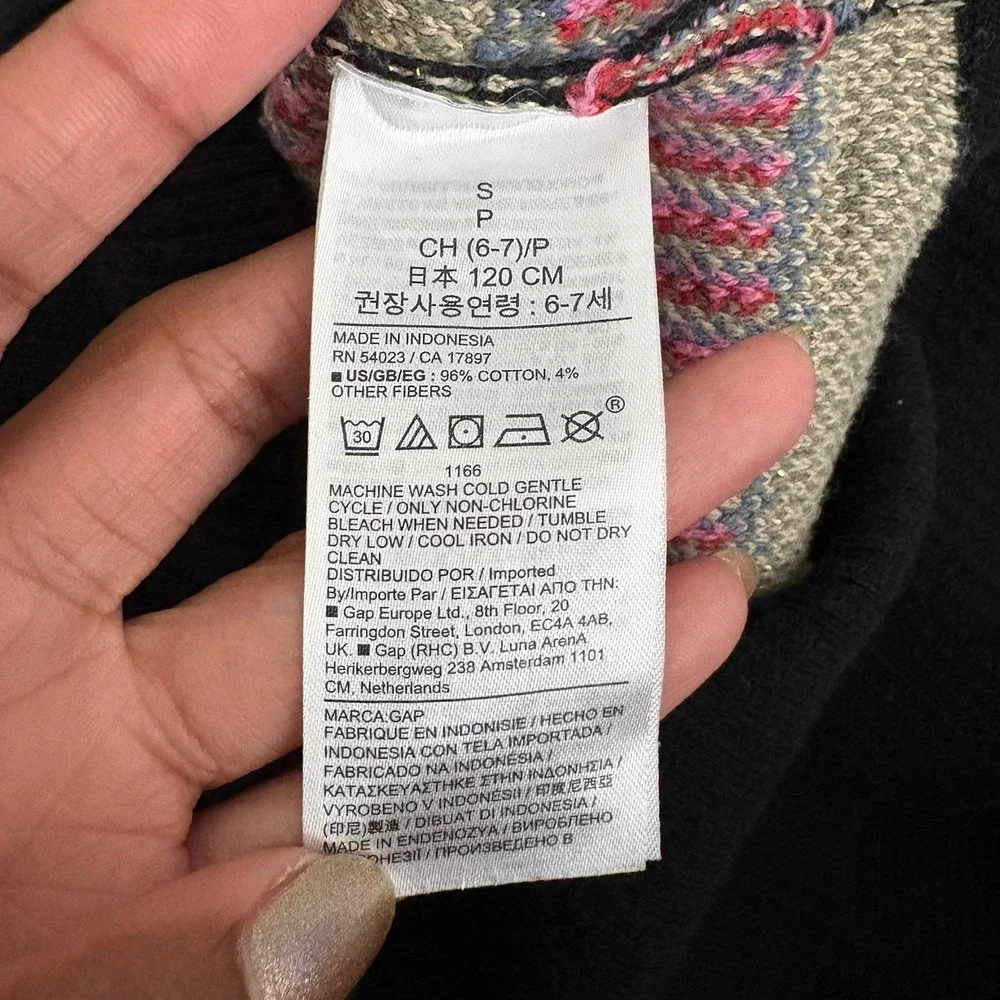 Gap Kids Girls Sweater Small 6-7 Black Crewneck  Floral Cotton Blend Oversized